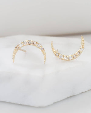 Diamond Crescent Moon Studs in 14K Gold - Studio Blue