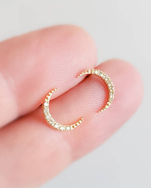 Diamond Crescent Moon Studs in 14K Gold - Studio Blue