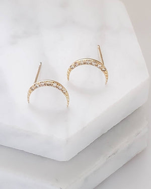 Diamond Crescent Moon Studs in 14K Gold - Studio Blue