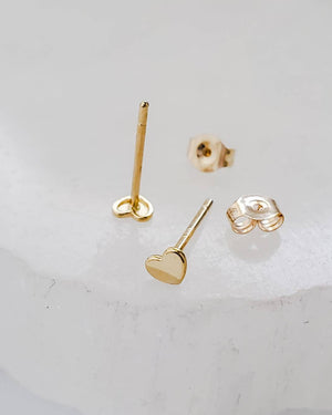 Tiny Heart Studs in 14k Gold - Studio Blue