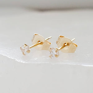 Super Tiny Diamond CZ Studs in 14k Gold - Studio Blue