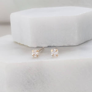 Super Tiny Diamond CZ Studs in 14k Gold - Studio Blue