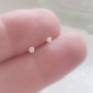 Super Tiny Diamond CZ Studs in 14k Gold - Studio Blue