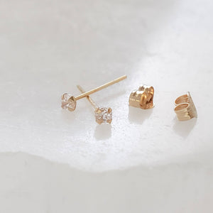 Super Tiny Diamond CZ Studs in 14k Gold - Studio Blue