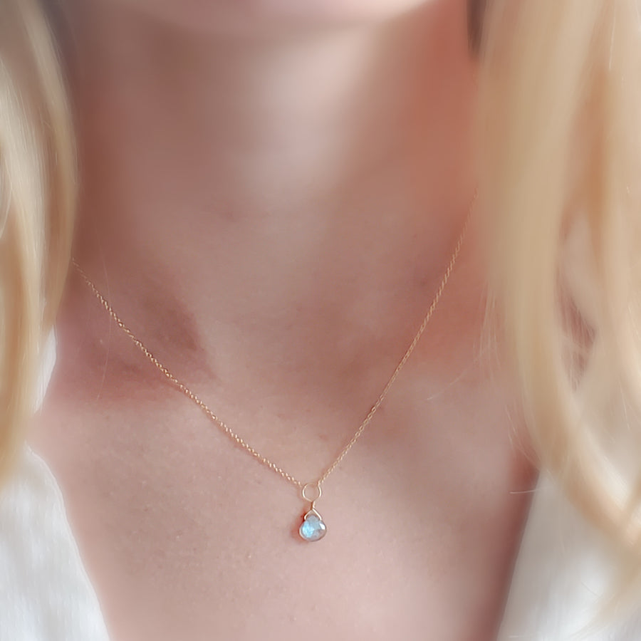 Tiny Labradorite Drop Necklace - Studio Blue