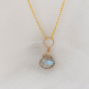 Tiny Labradorite Drop Necklace - Studio Blue