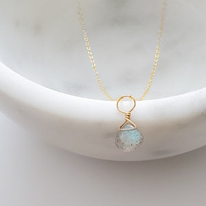 Tiny Labradorite Drop Necklace - Studio Blue