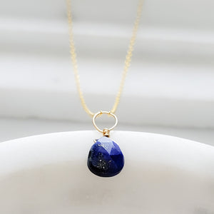 Tiny Lapis Lazuli Drop Necklace - Studio Blue