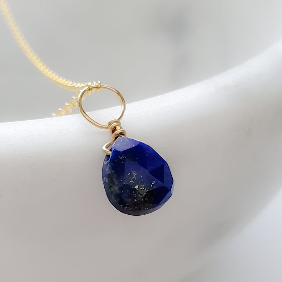 Tiny Lapis Lazuli Drop Necklace - Studio Blue
