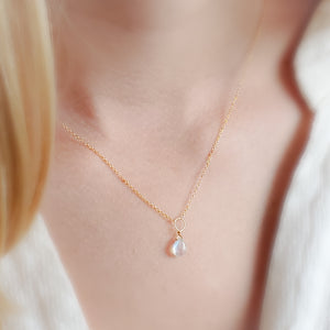 Tiny Rainbow Moonstone Drop Necklace - Studio Blue