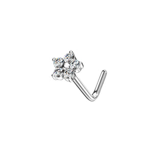 CZ Diamond Flower • L-Bend Nose Stud - Studio Blue