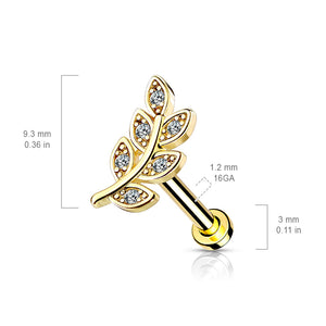 CZ Diamond Pavé Leaf Threaded Flat Back - Studio Blue